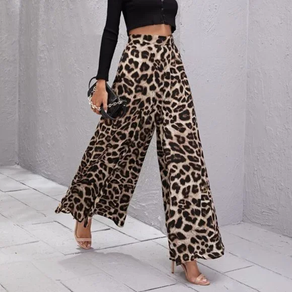 REG or PLUS  Camel leopard print wide leg palazzo - Picture 6 of 12
